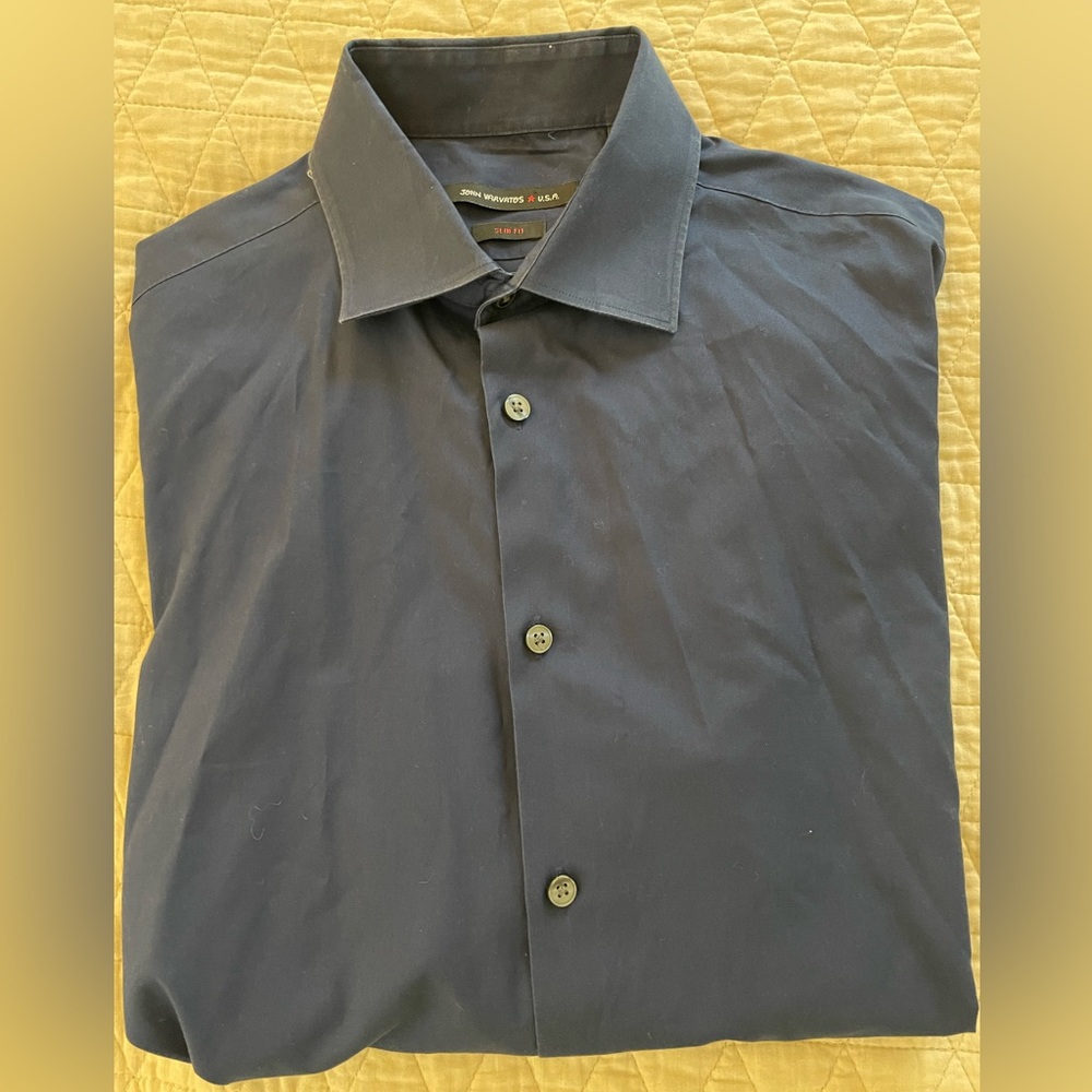john varvatos star usa Slim Fit Navy Spread Collar Shirt Size 15 1/2 -34/35 $128